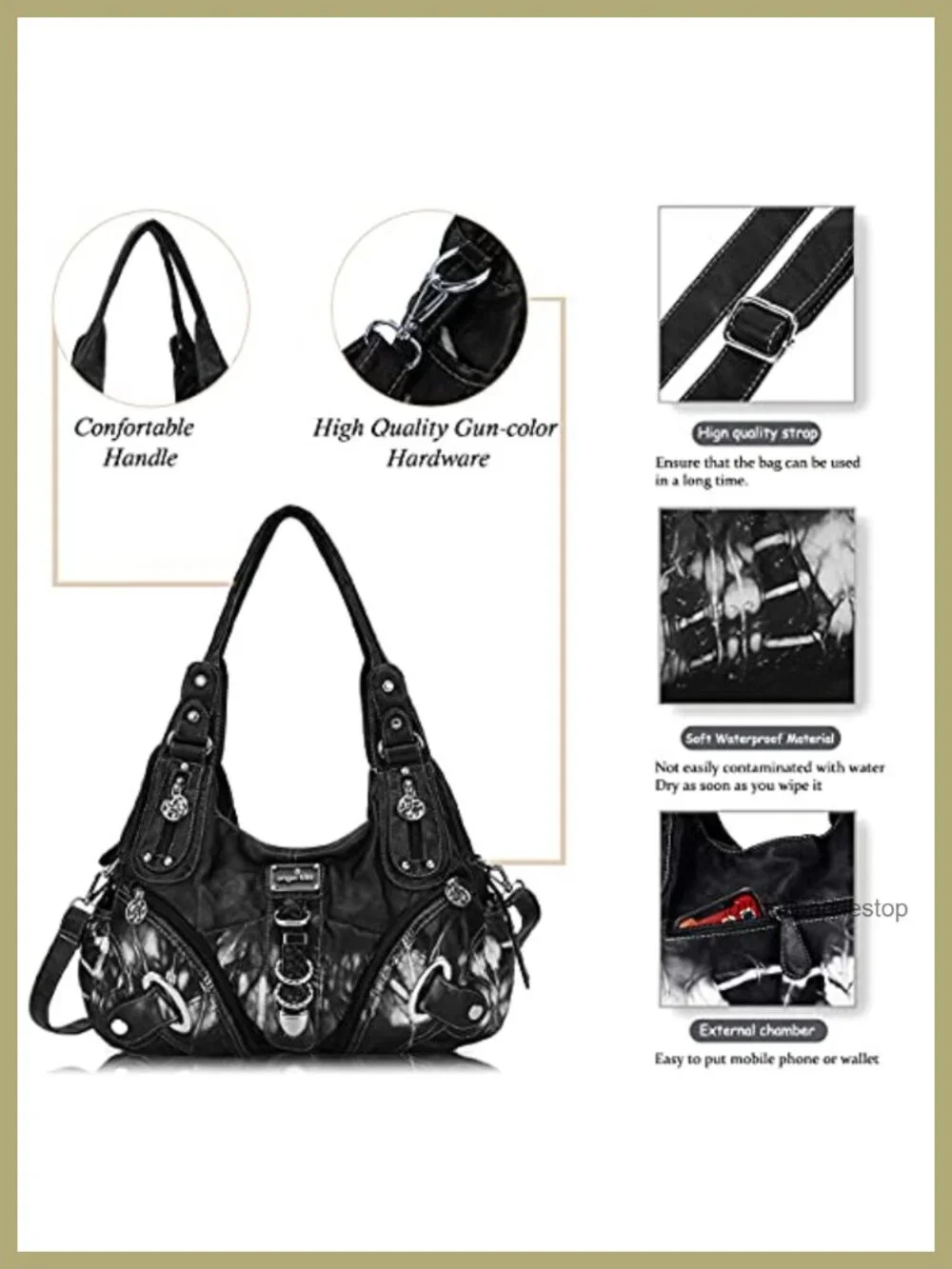Large Hobo Satchel Handbag Women Washed PU Leather Convertible Shoulder Bag